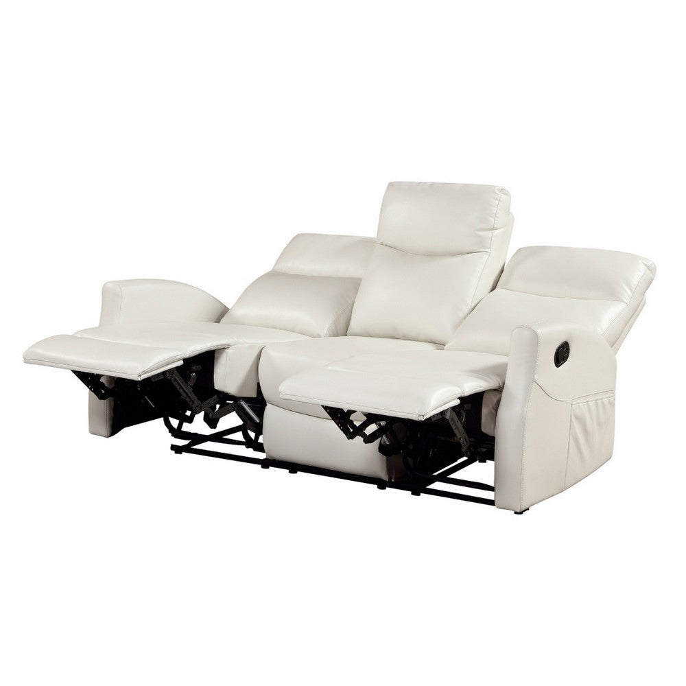 Henly Double Reclining Sofa with Magazine Pockets | Beige Faux Leather