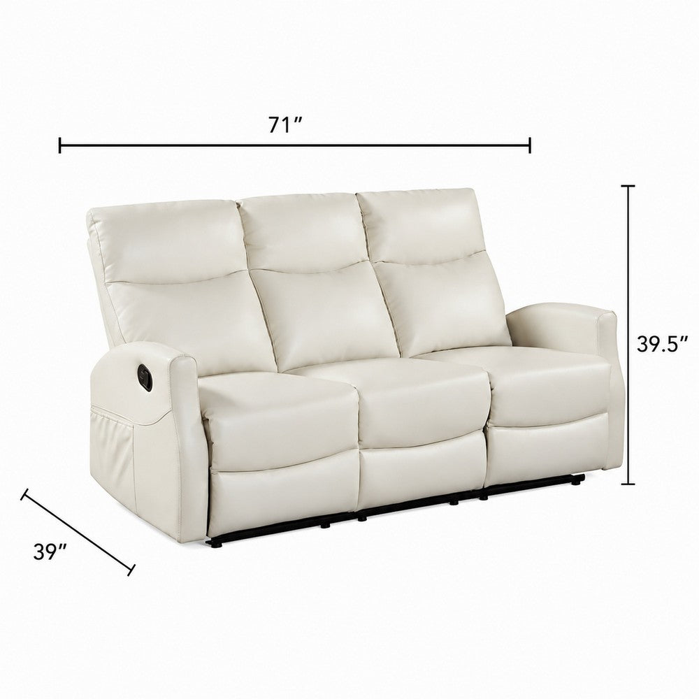 Henly Double Reclining Sofa with Magazine Pockets | Beige Faux Leather