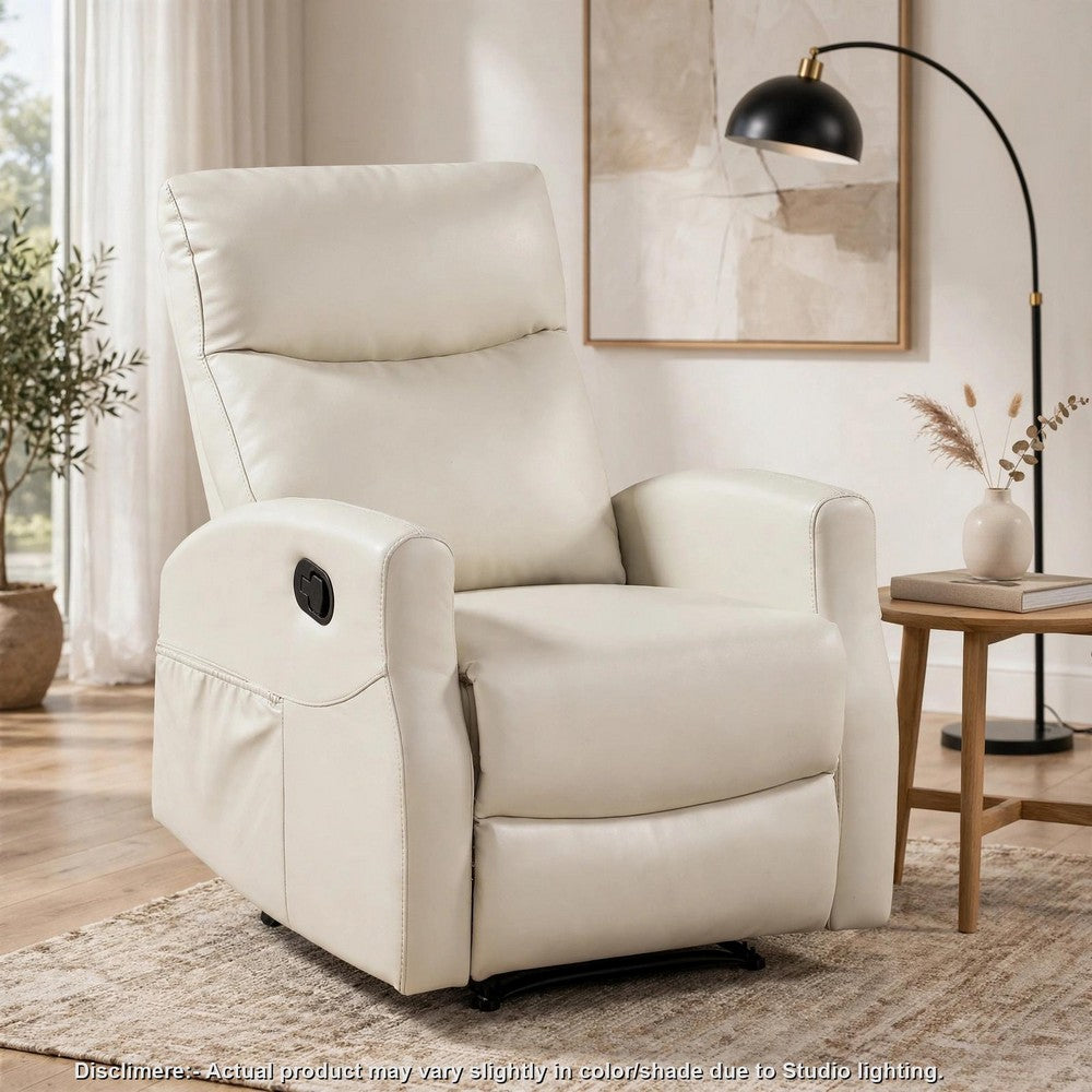 Henley Reclining Chair with Magazine Pocket | Beige Faux Leather