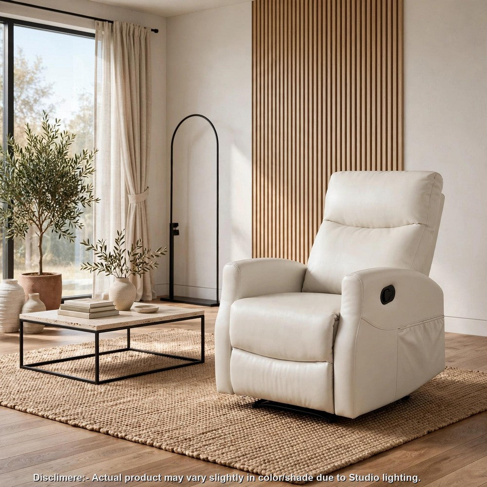 Henley Reclining Chair with Magazine Pocket | Beige Faux Leather