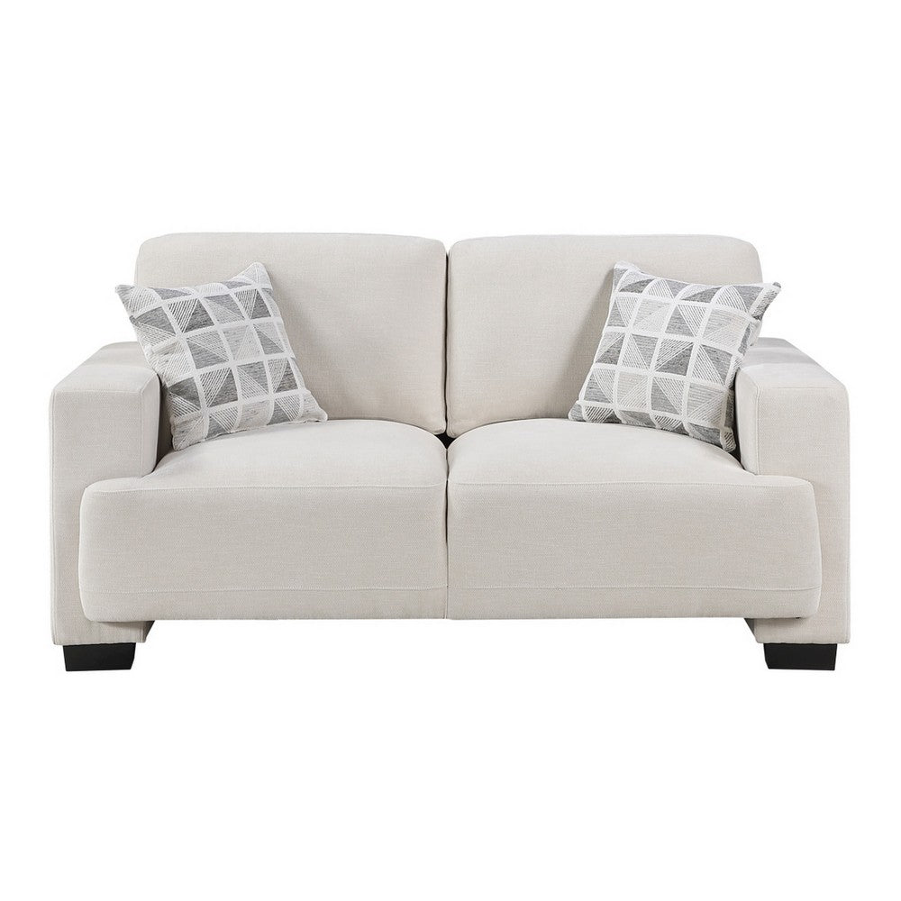 Covey Loveseat with 2 Pillows and Rubberwood Legs | Beige Chenille