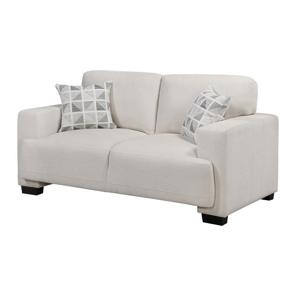 Covey Loveseat with 2 Pillows and Rubberwood Legs | Beige Chenille
