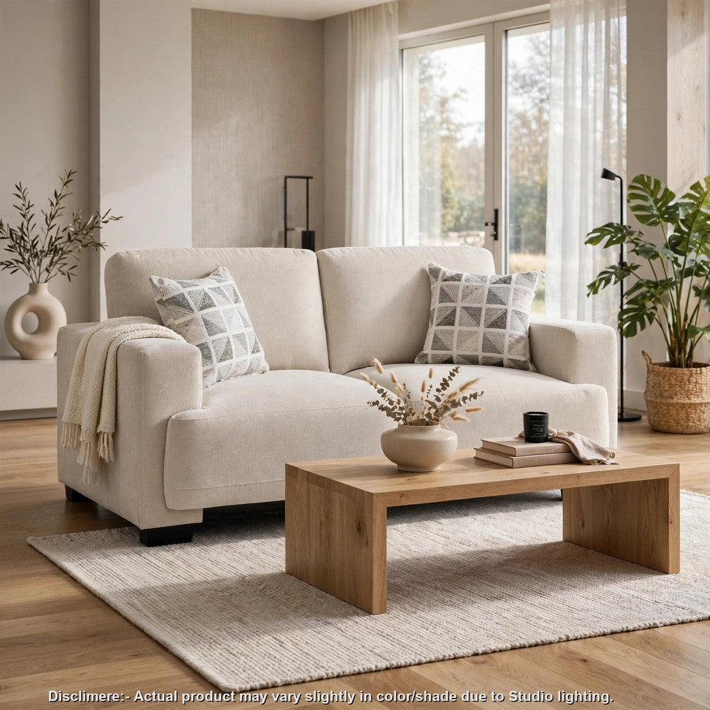 Covey Loveseat with 2 Pillows and Rubberwood Legs | Beige Chenille