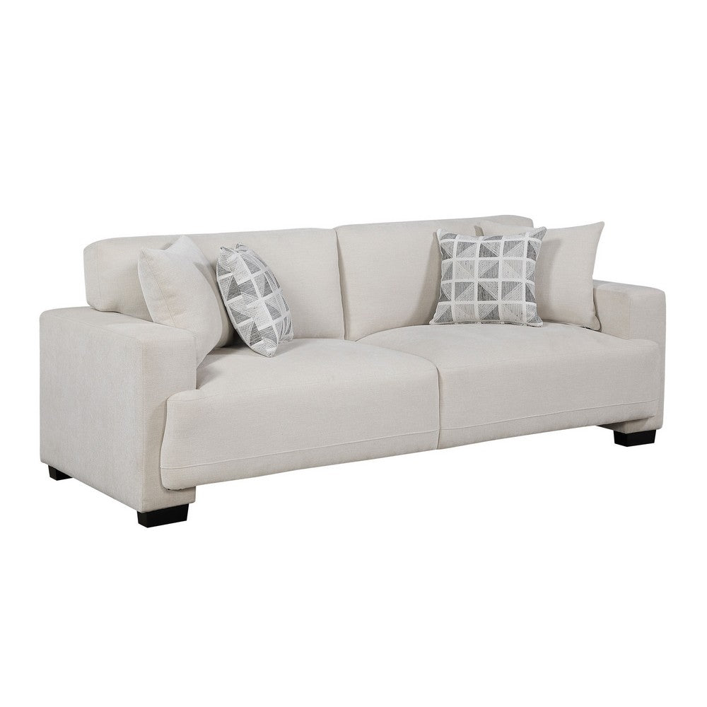 Covey Sofa with 4 Accent Pillows | Rubberwood Legs | Beige Chenille