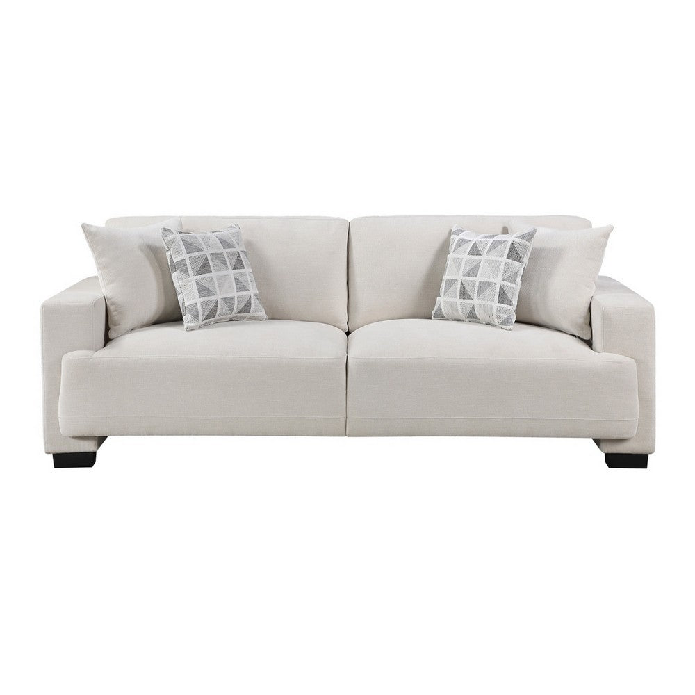 Covey Sofa with 4 Accent Pillows | Rubberwood Legs | Beige Chenille