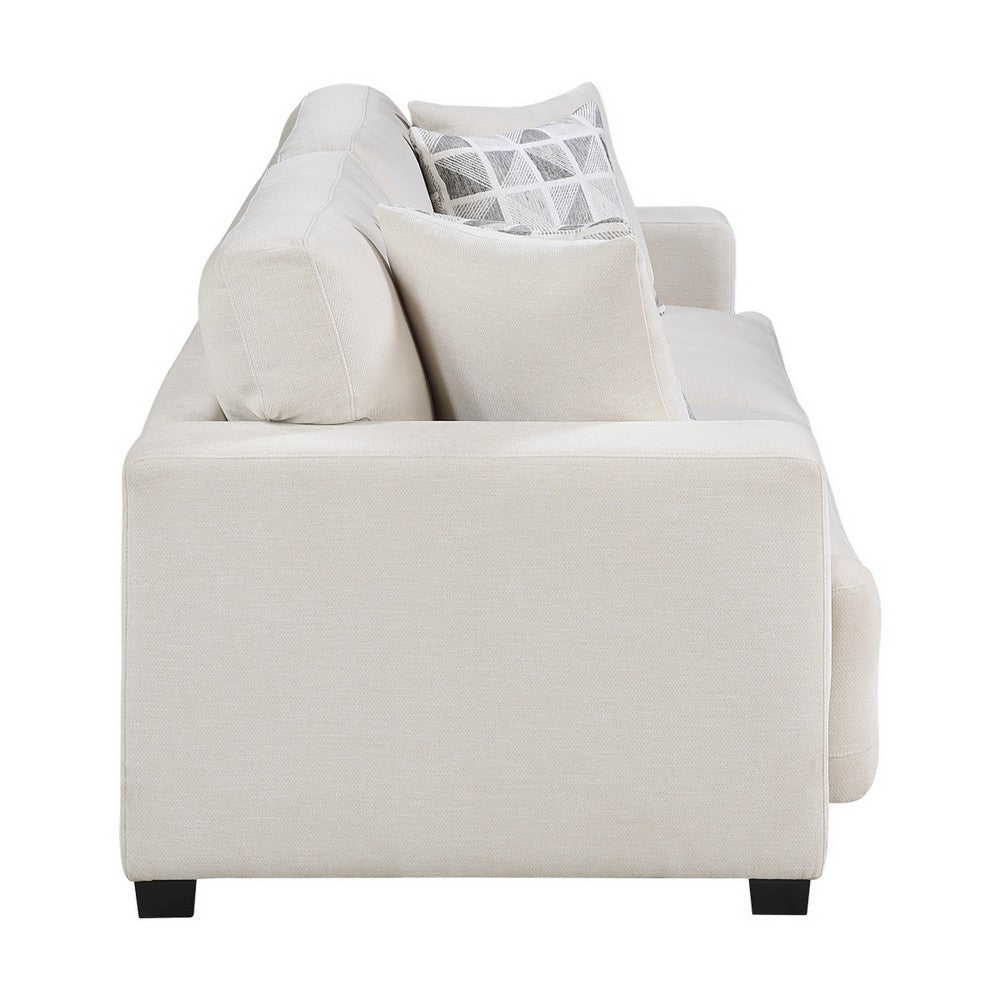 Covey Sofa with 4 Accent Pillows | Rubberwood Legs | Beige Chenille