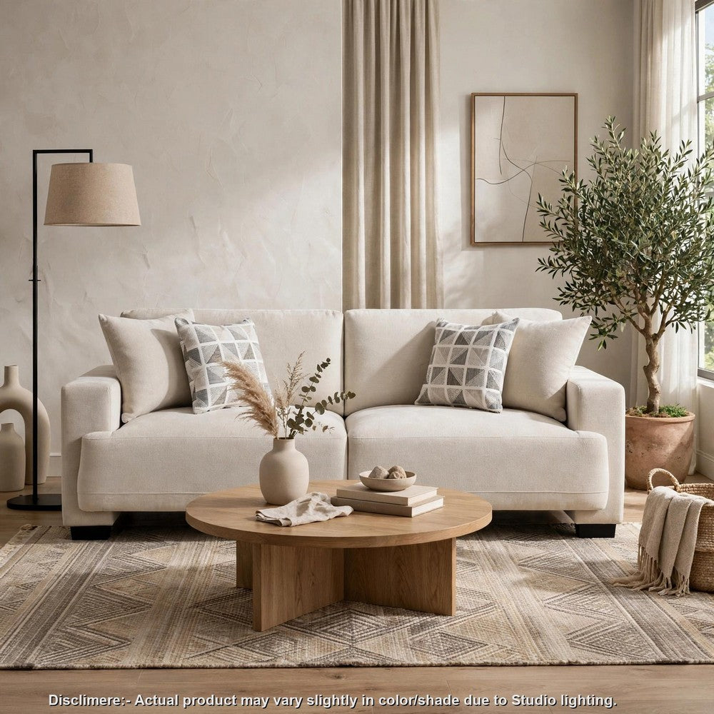 Covey Sofa with 4 Accent Pillows | Rubberwood Legs | Beige Chenille
