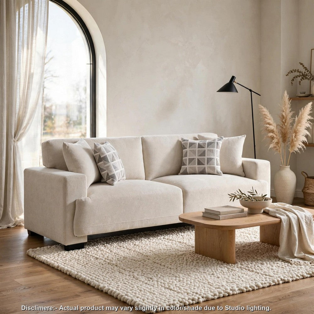 Covey Sofa with 4 Accent Pillows | Rubberwood Legs | Beige Chenille