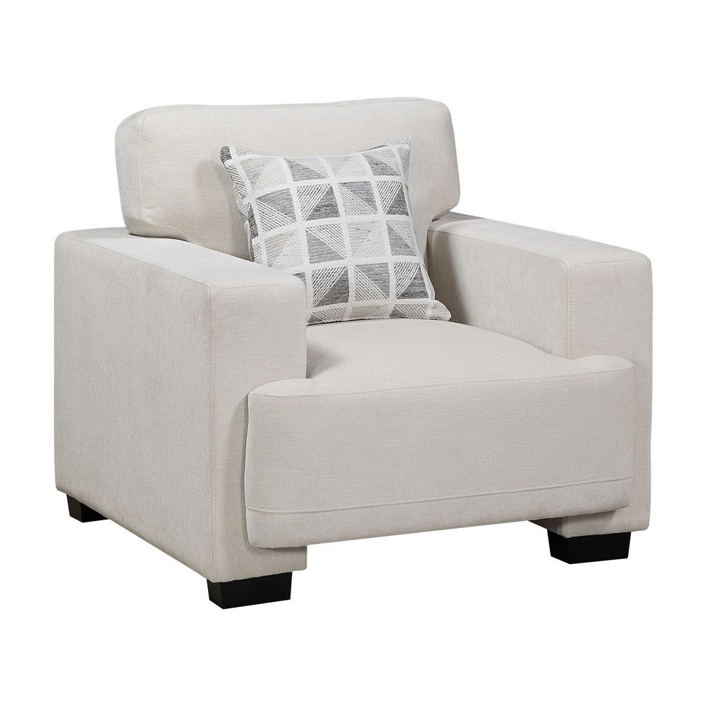 Covey Accent Chair with 1 Pillow and Rubberwood Legs | Beige Chenille