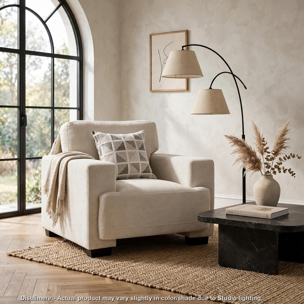 Covey Accent Chair with 1 Pillow and Rubberwood Legs | Beige Chenille