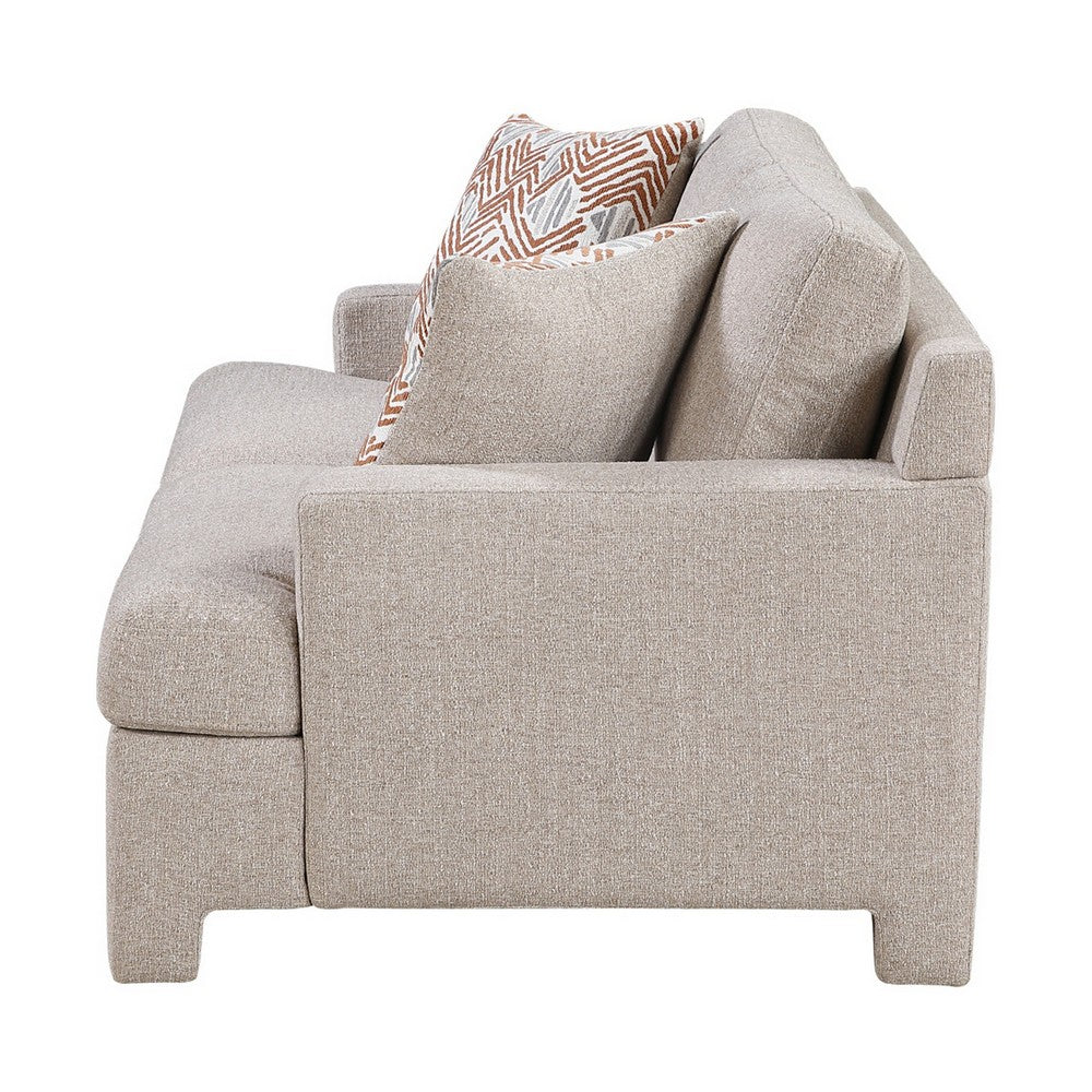 Evany Loveseat with 2 Accent Pillows | Upholstered Legs | Taupe Chenille