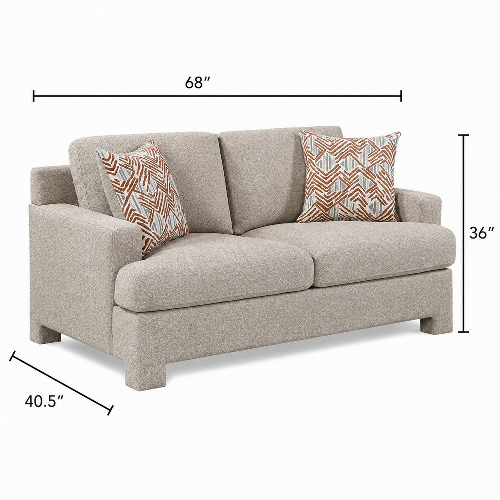Evany Loveseat with 2 Accent Pillows | Upholstered Legs | Taupe Chenille