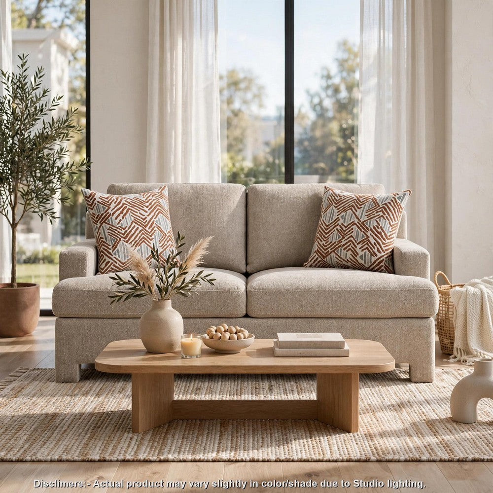 Evany Loveseat with 2 Accent Pillows | Upholstered Legs | Taupe Chenille