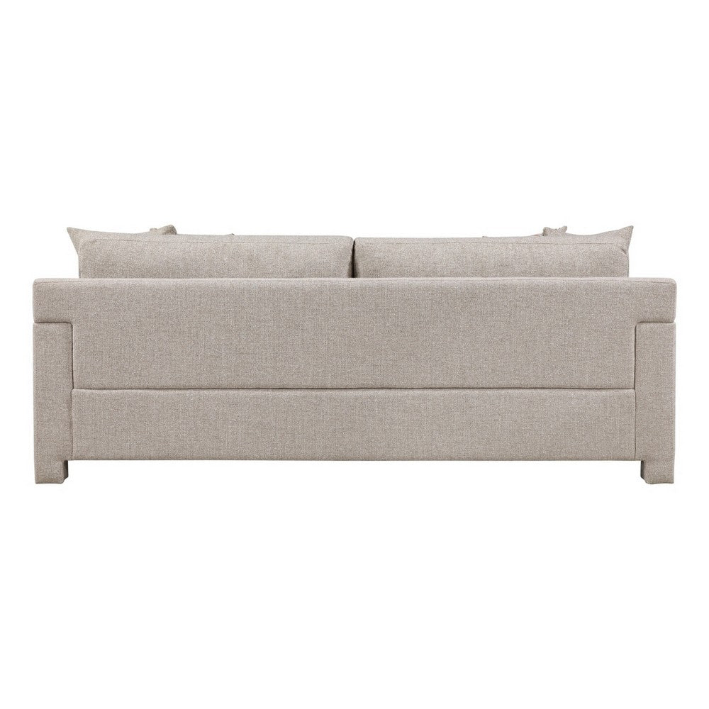 Evany Sofa with 4 Accent Pillows | Upholstered Legs | Taupe Chenille