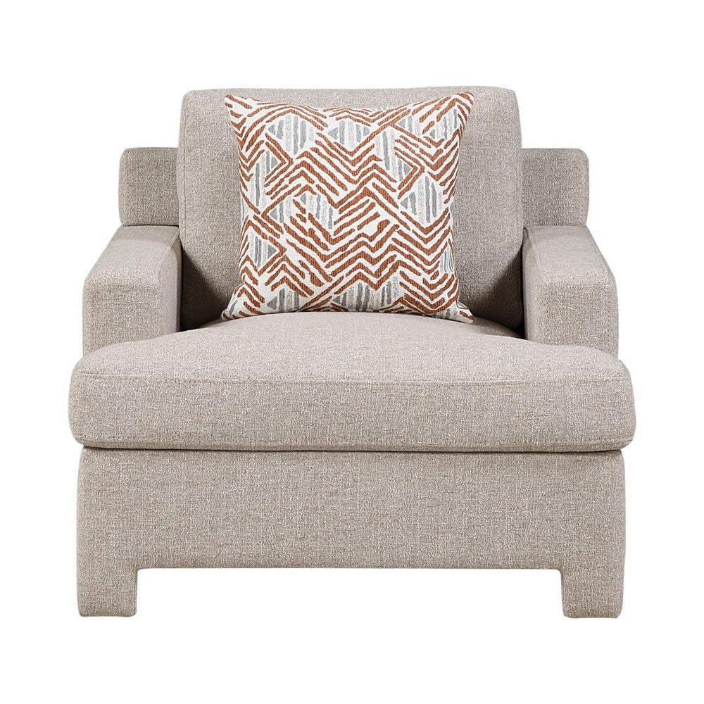 Evany Accent Chair with 1 Pillow and Upholstered Legs | Taupe Chenille