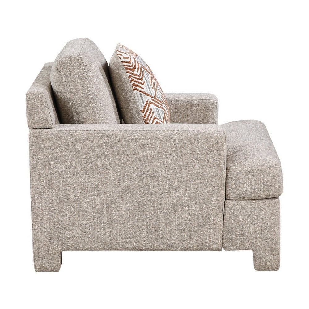 Evany Accent Chair with 1 Pillow and Upholstered Legs | Taupe Chenille