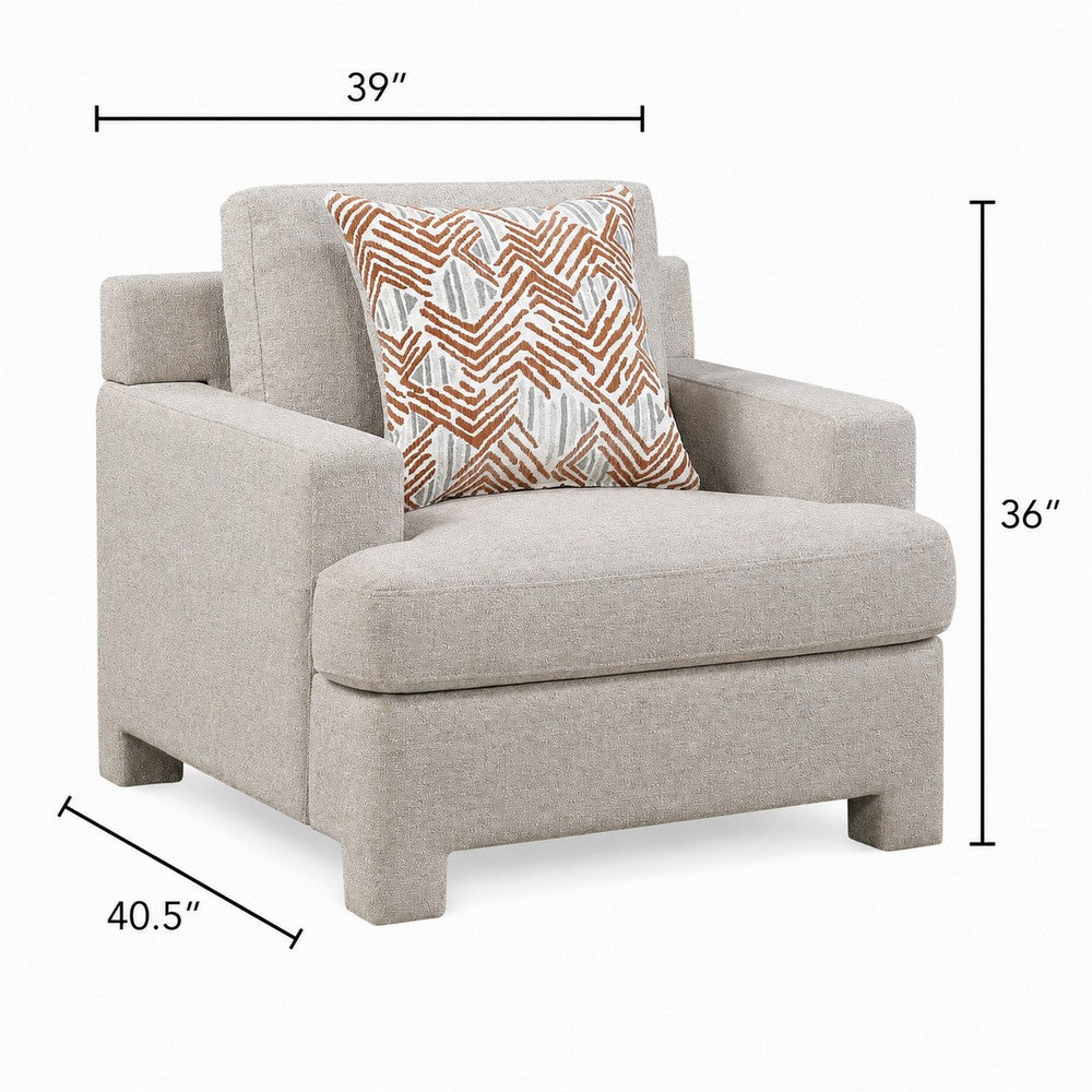 Evany Accent Chair with 1 Pillow and Upholstered Legs | Taupe Chenille