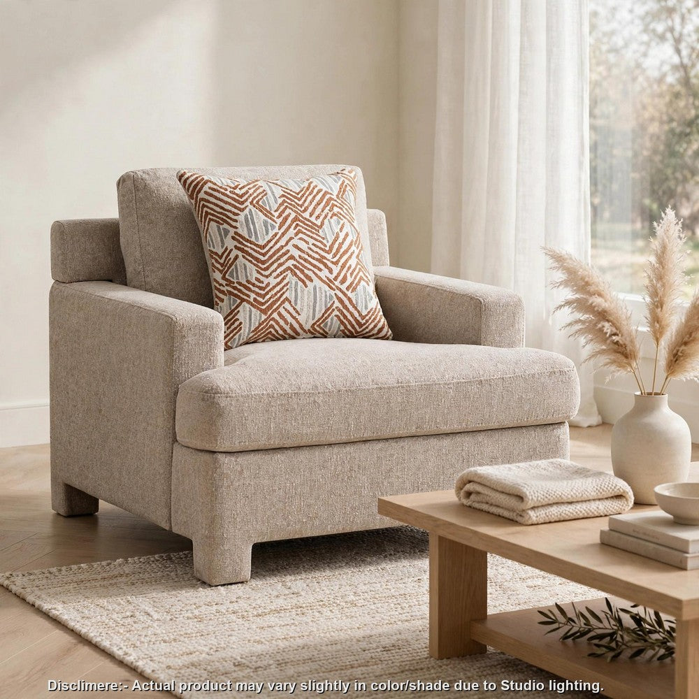 Evany Accent Chair with 1 Pillow and Upholstered Legs | Taupe Chenille