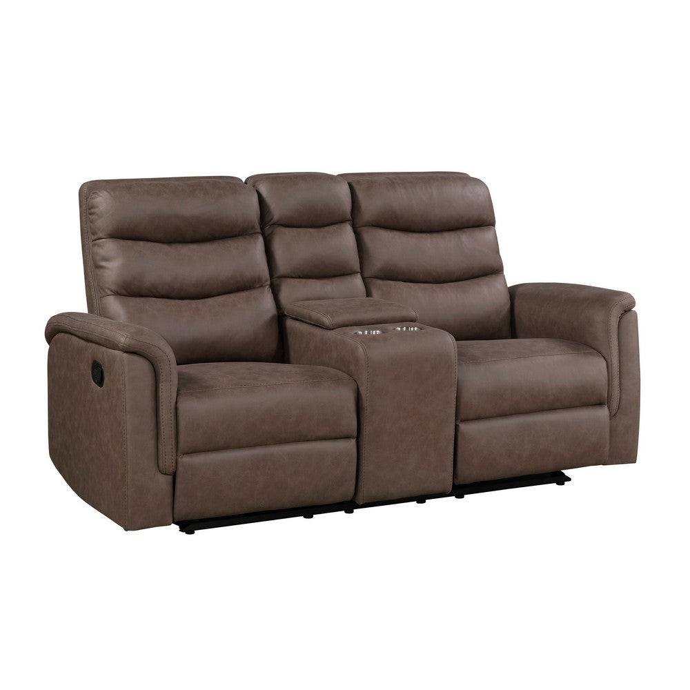 Meloni Glider Reclining Loveseat | Console and Holders | Brown Fabric