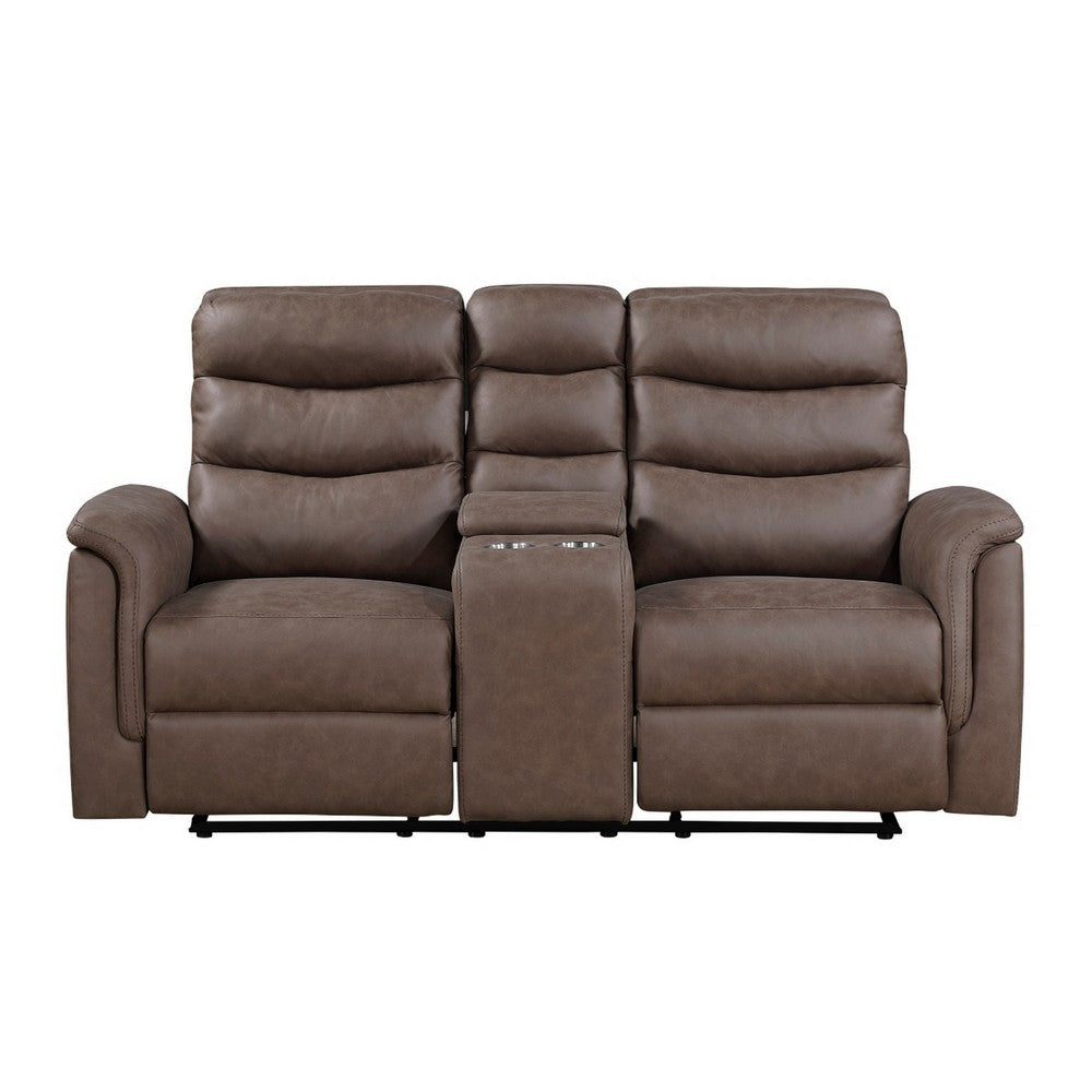 Meloni Glider Reclining Loveseat | Console and Holders | Brown Fabric