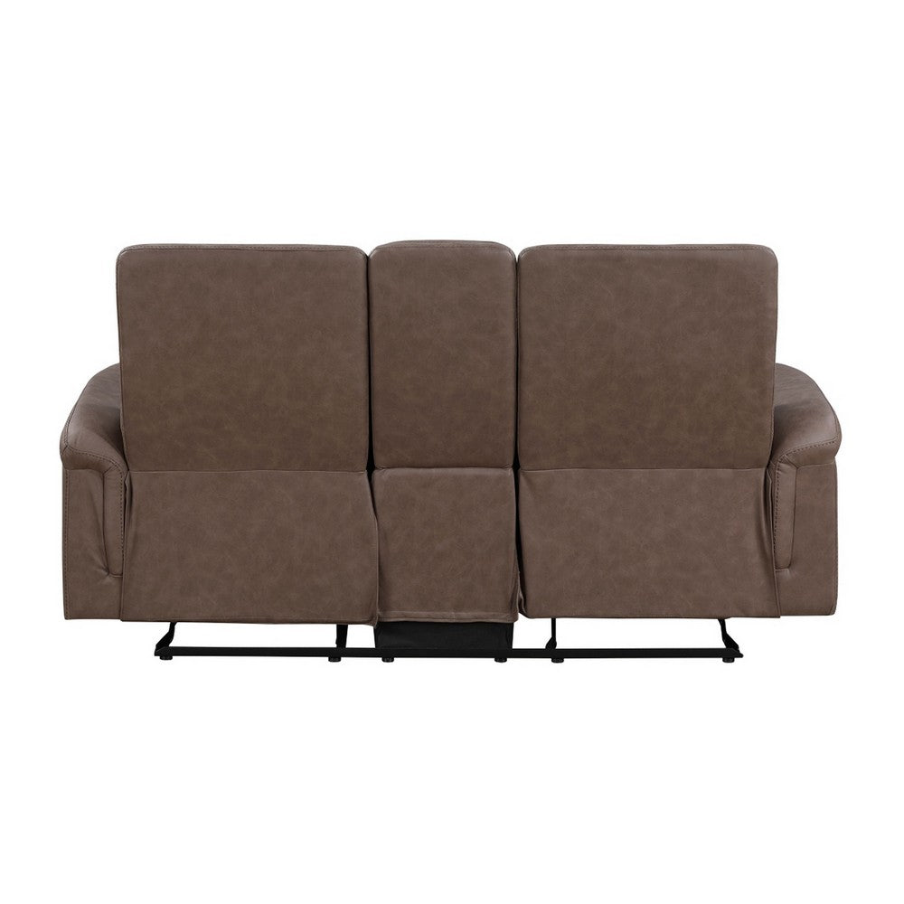 Meloni Glider Reclining Loveseat | Console and Holders | Brown Fabric