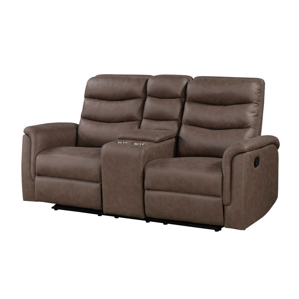 Meloni Glider Reclining Loveseat | Console and Holders | Brown Fabric