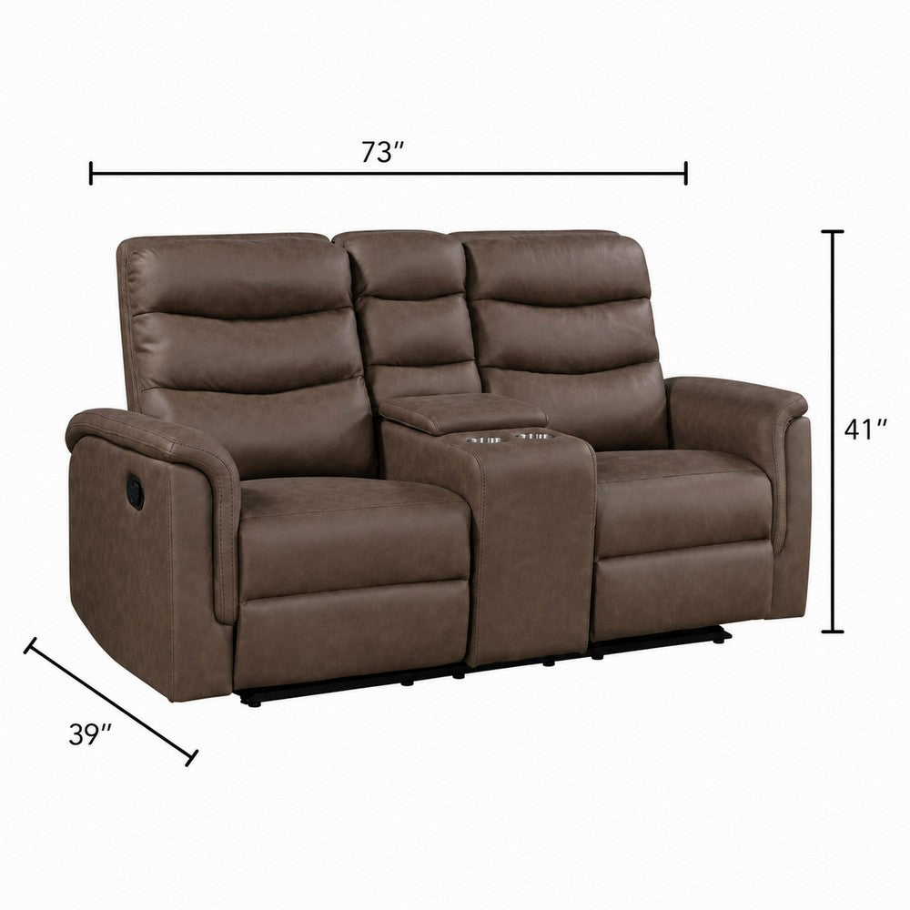 Meloni Glider Reclining Loveseat | Console and Holders | Brown Fabric