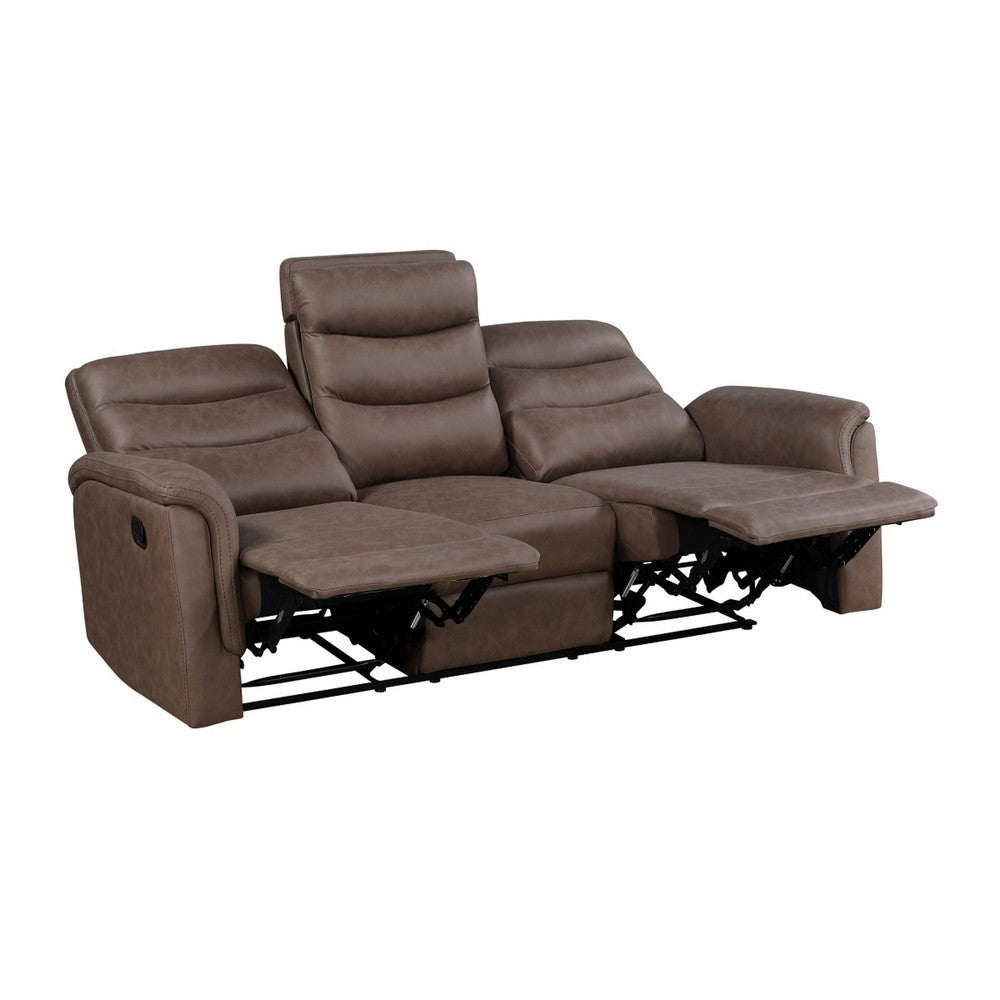 Meloni Double Glider Reclining Sofa | Drop-Down Table | Brown Microfiber