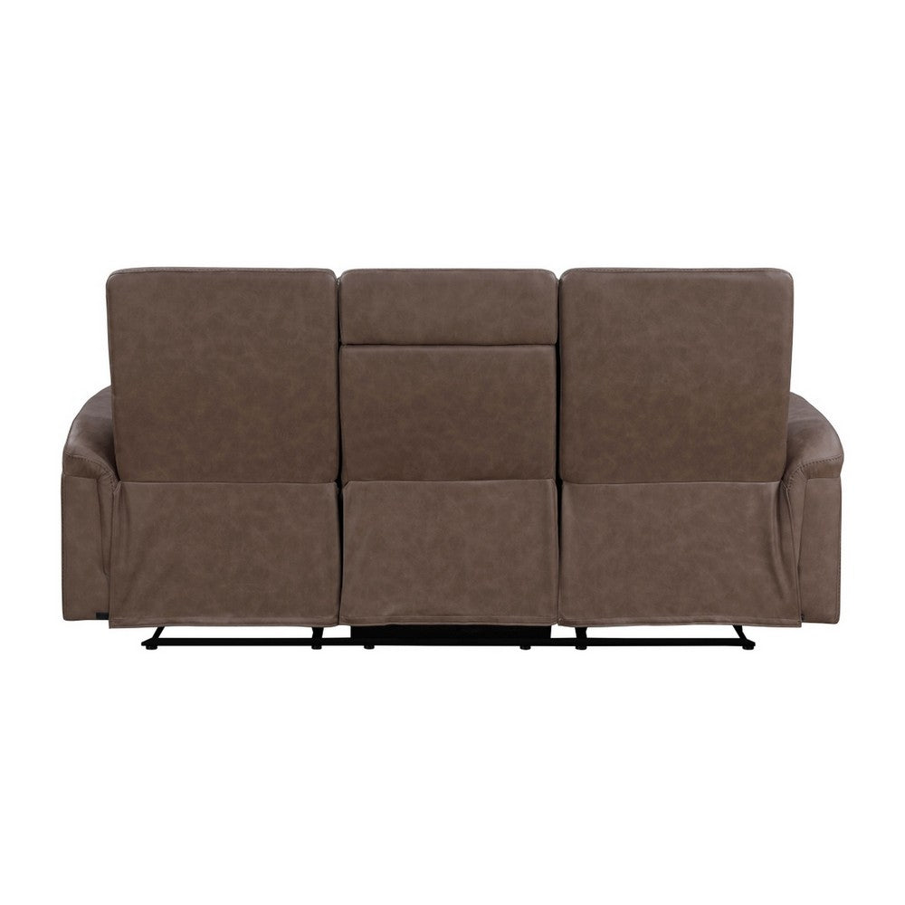 Meloni Double Glider Reclining Sofa | Drop-Down Table | Brown Microfiber