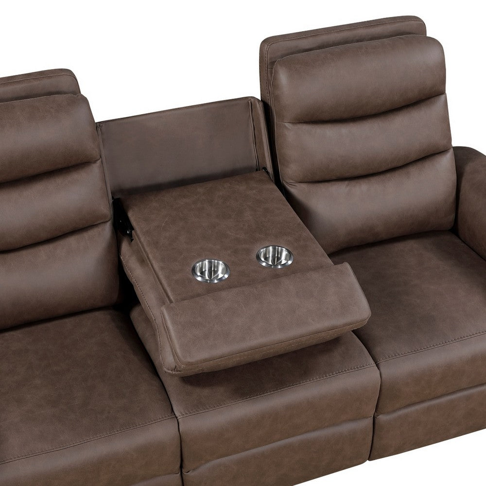 Meloni Double Glider Reclining Sofa | Drop-Down Table | Brown Microfiber