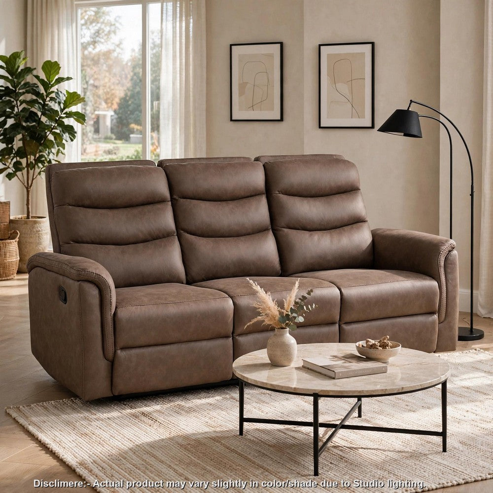 Meloni Double Glider Reclining Sofa | Drop-Down Table | Brown Microfiber