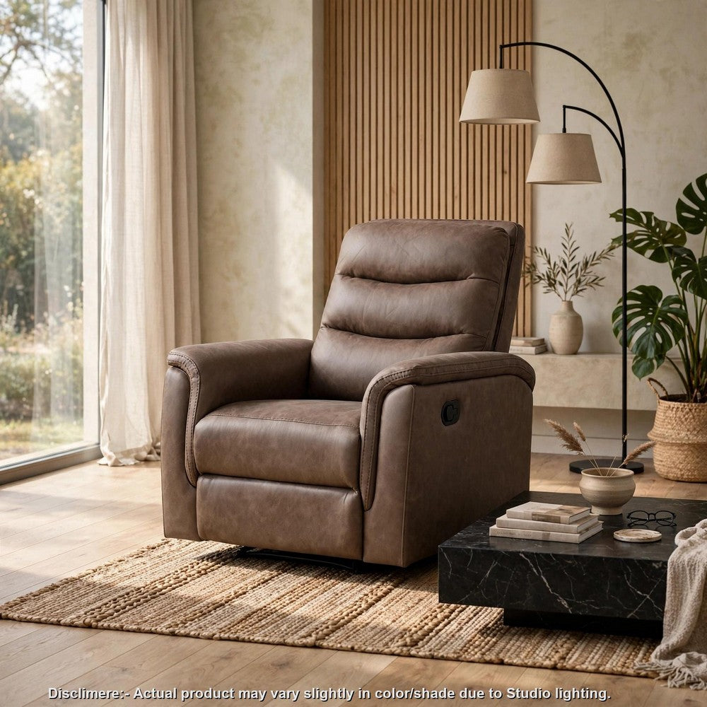 Meloni Reclining Chair with Pull-Hand Mechanism | Brown Microfiber