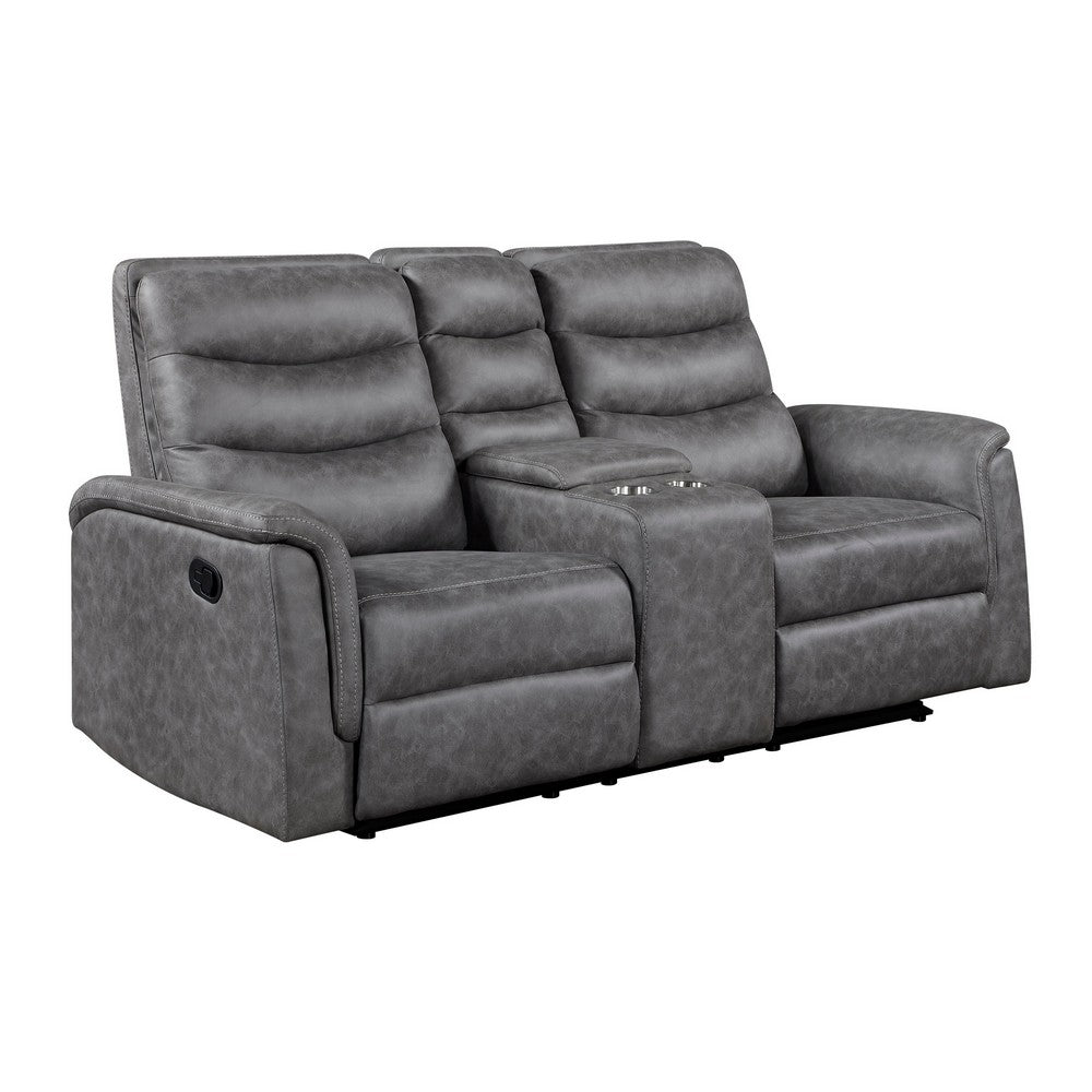 Meloni Glider Reclining Loveseat | Console and Holders | Gray Microfiber