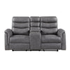 Meloni Glider Reclining Loveseat | Console and Holders | Gray Microfiber