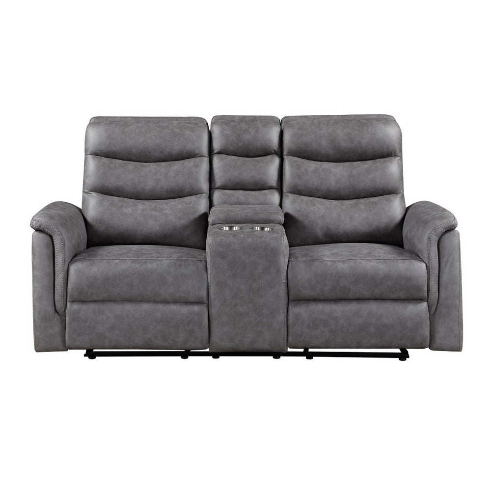 Meloni Glider Reclining Loveseat | Console and Holders | Gray Microfiber