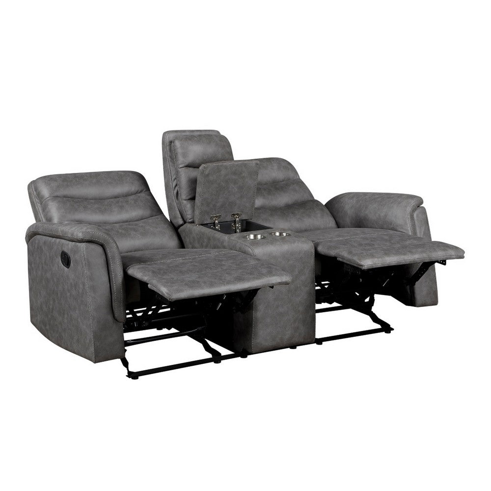 Meloni Glider Reclining Loveseat | Console and Holders | Gray Microfiber