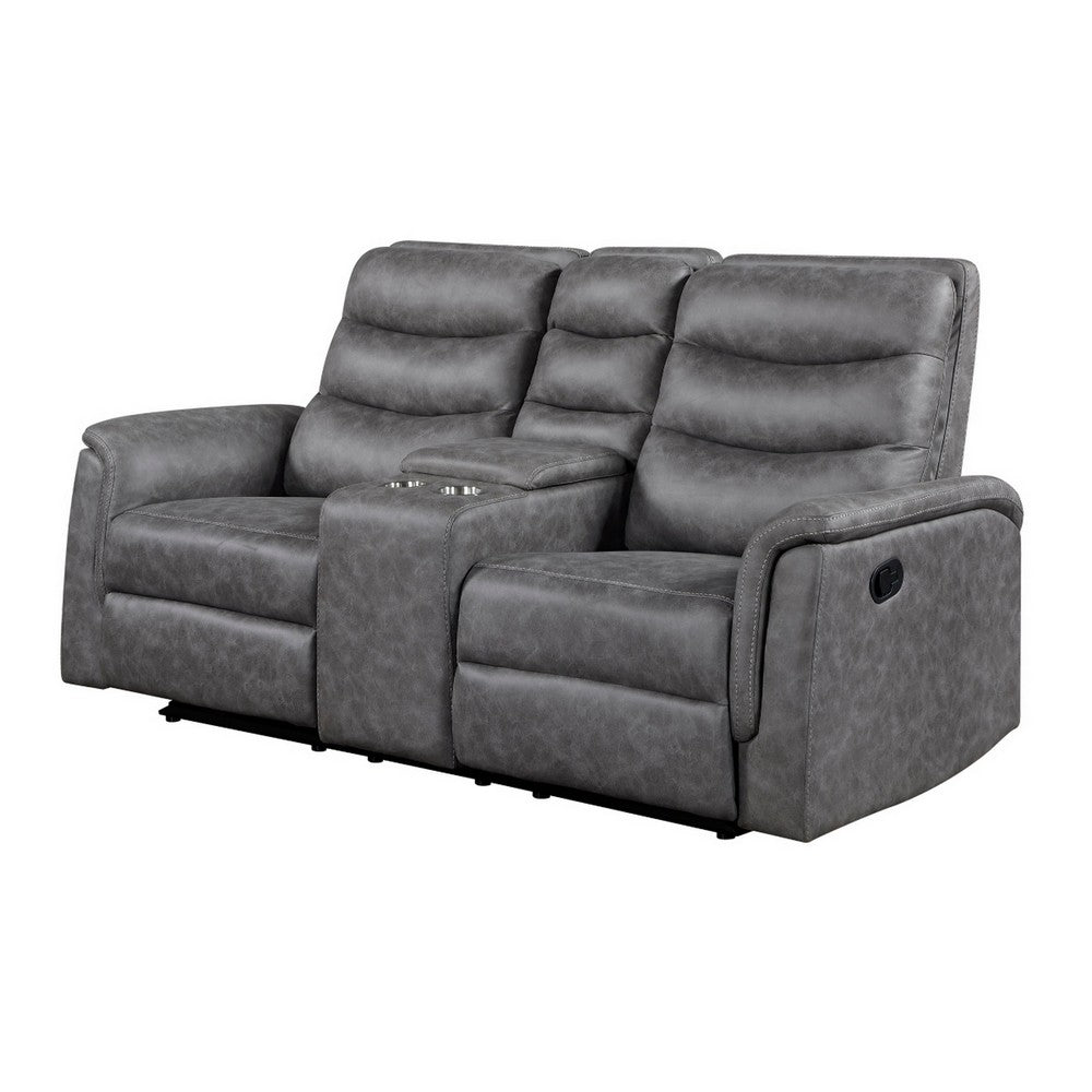Meloni Glider Reclining Loveseat | Console and Holders | Gray Microfiber