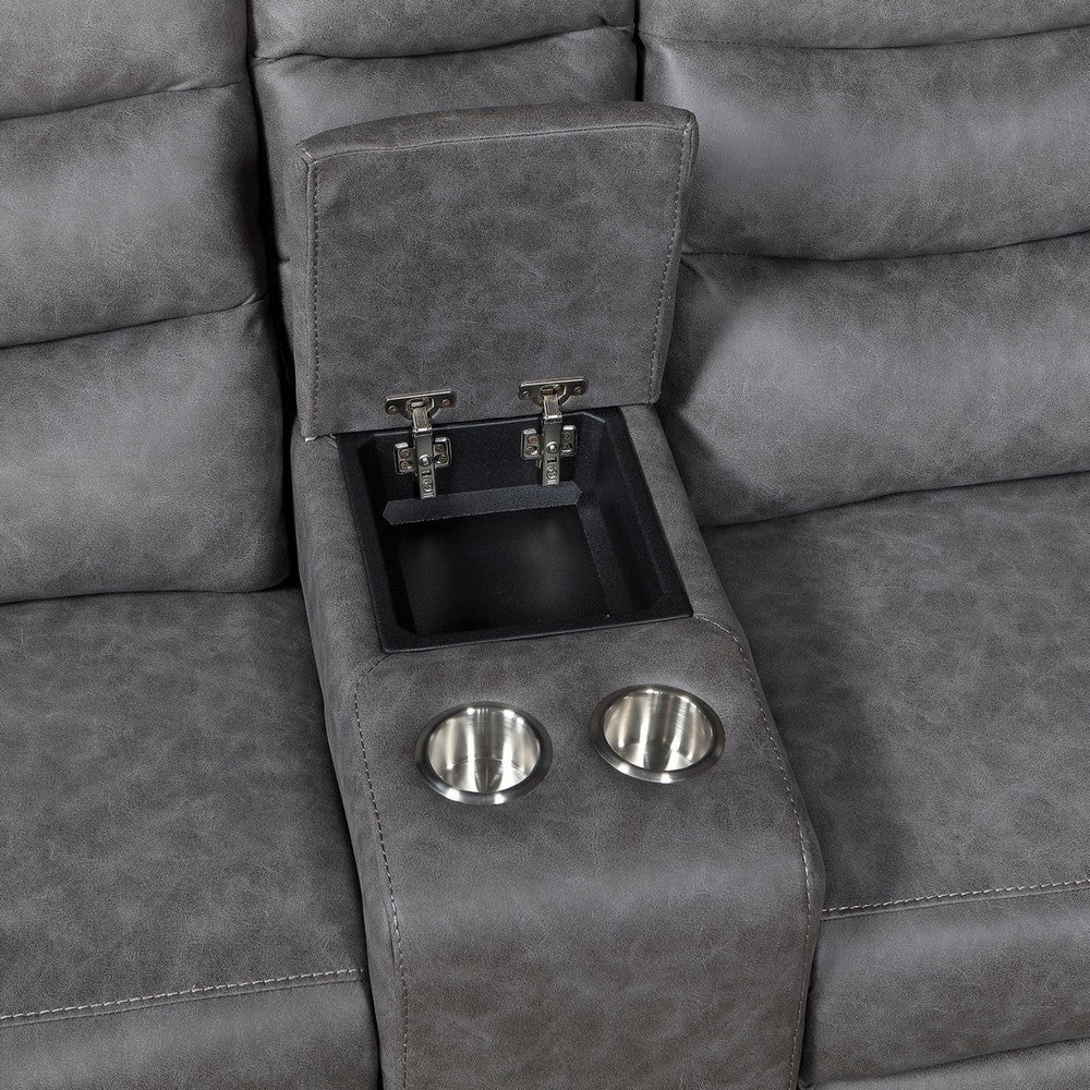 Meloni Glider Reclining Loveseat | Console and Holders | Gray Microfiber