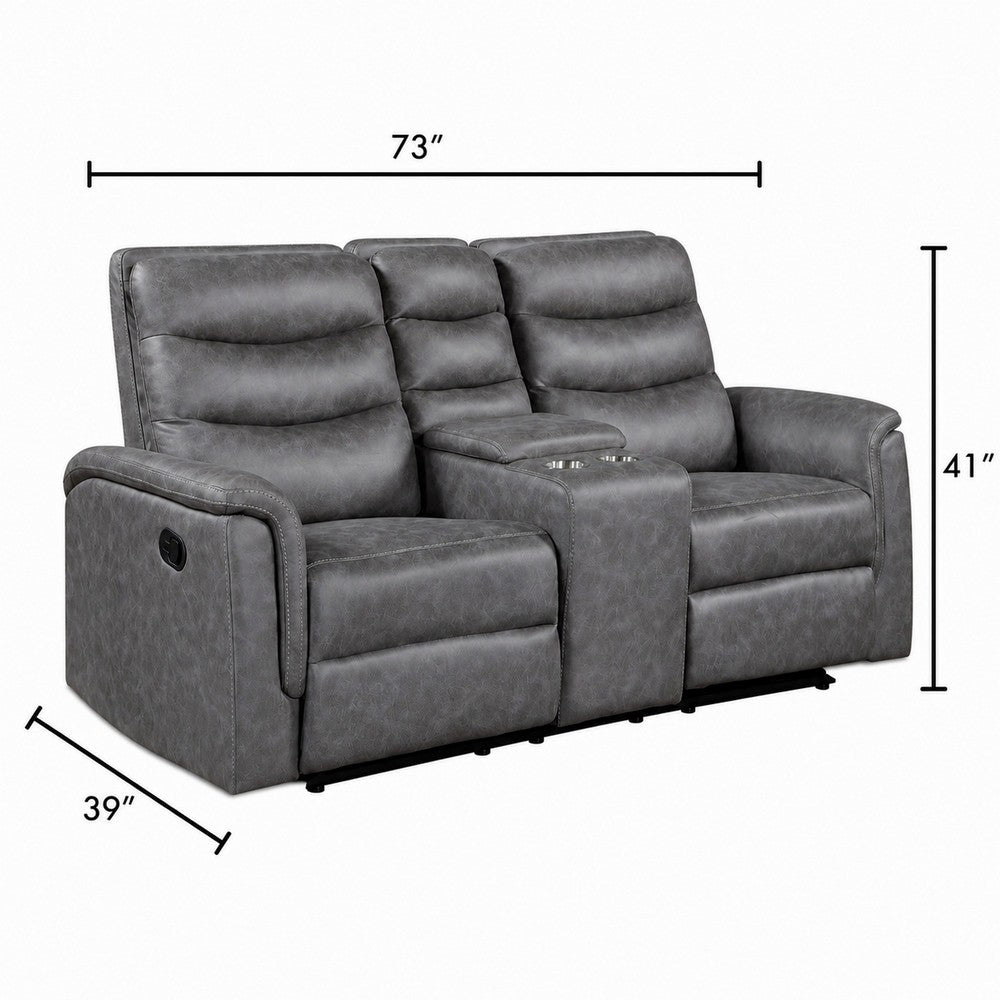 Meloni Glider Reclining Loveseat | Console and Holders | Gray Microfiber