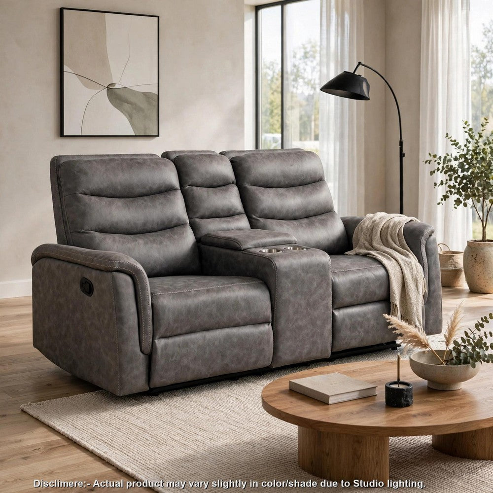 Meloni Glider Reclining Loveseat | Console and Holders | Gray Microfiber