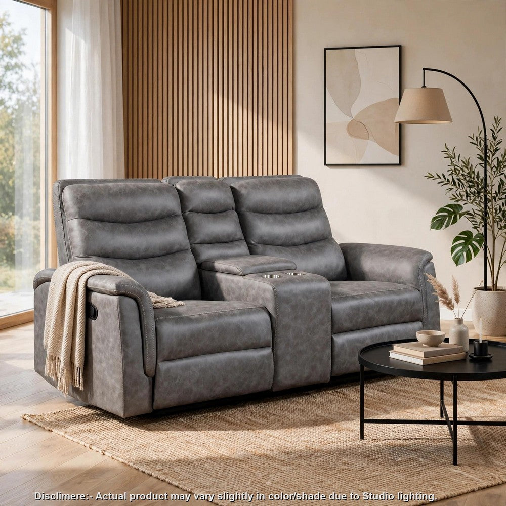 Meloni Glider Reclining Loveseat | Console and Holders | Gray Microfiber