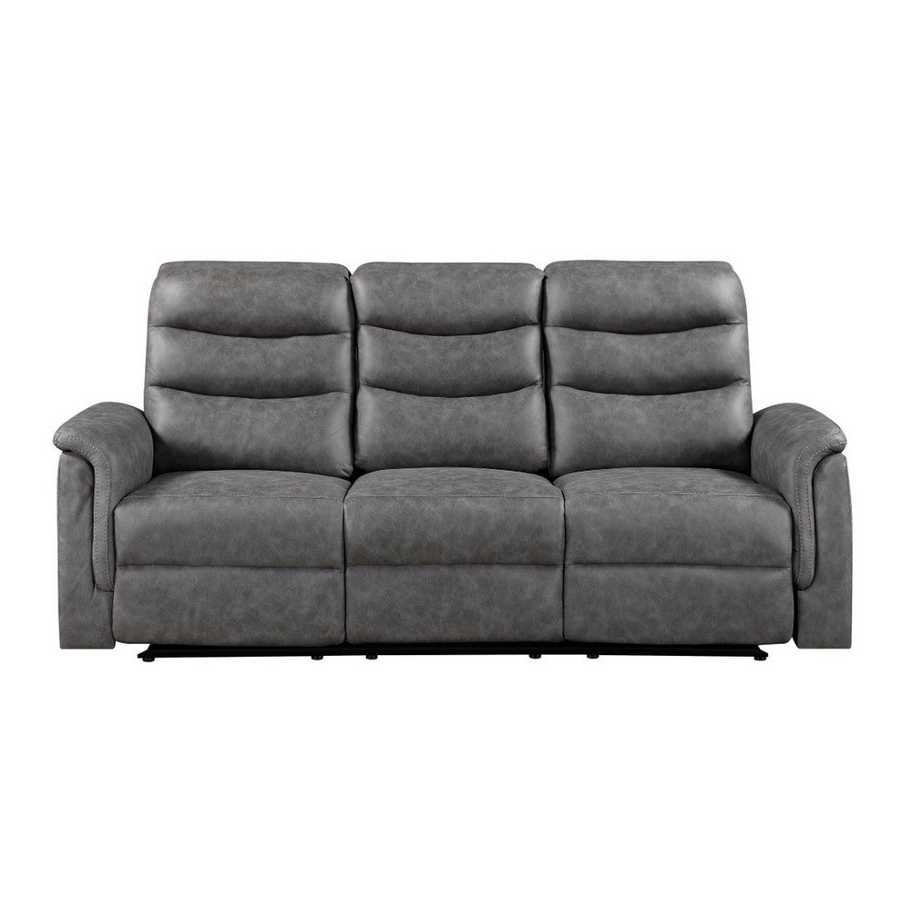 Meloni Double Glider Reclining Sofa | Drop-Down Table | Gray Microfiber