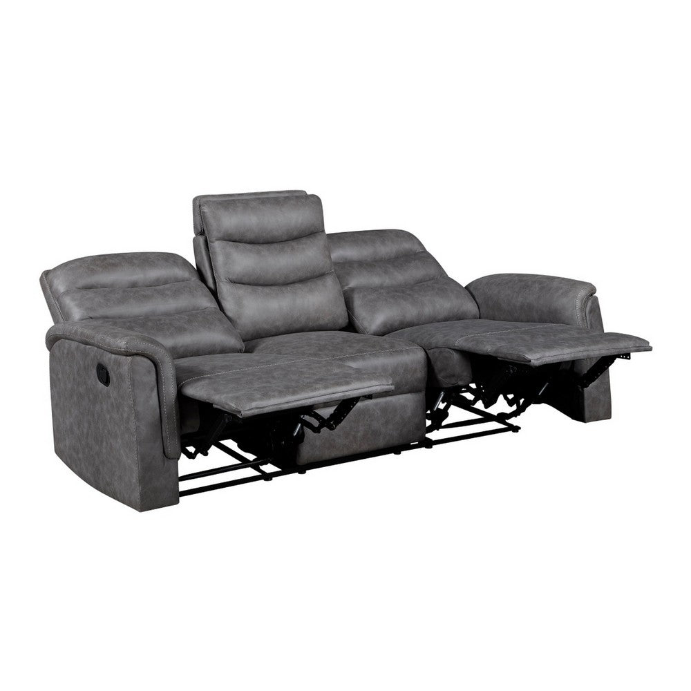 Meloni Double Glider Reclining Sofa | Drop-Down Table | Gray Microfiber