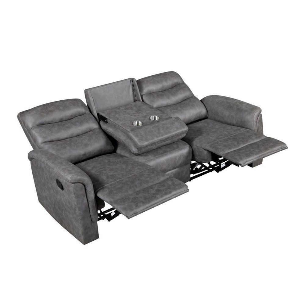 Meloni Double Glider Reclining Sofa | Drop-Down Table | Gray Microfiber
