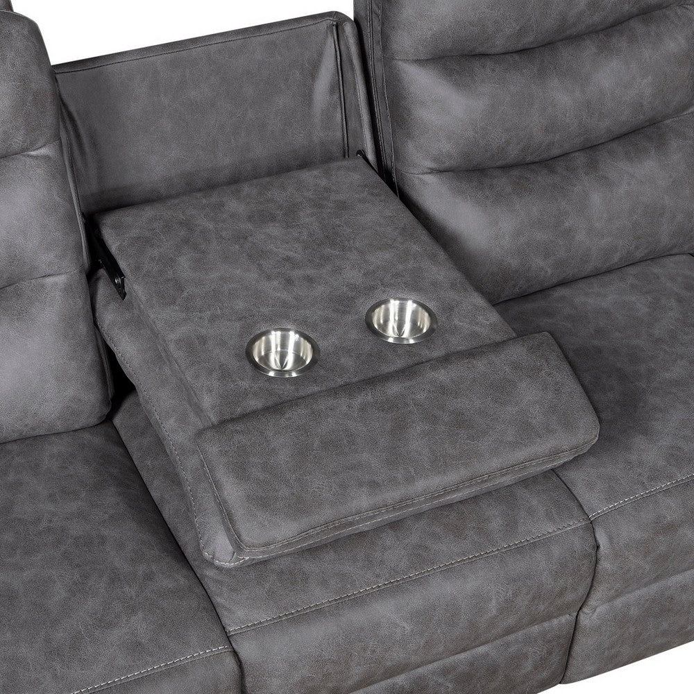 Meloni Double Glider Reclining Sofa | Drop-Down Table | Gray Microfiber