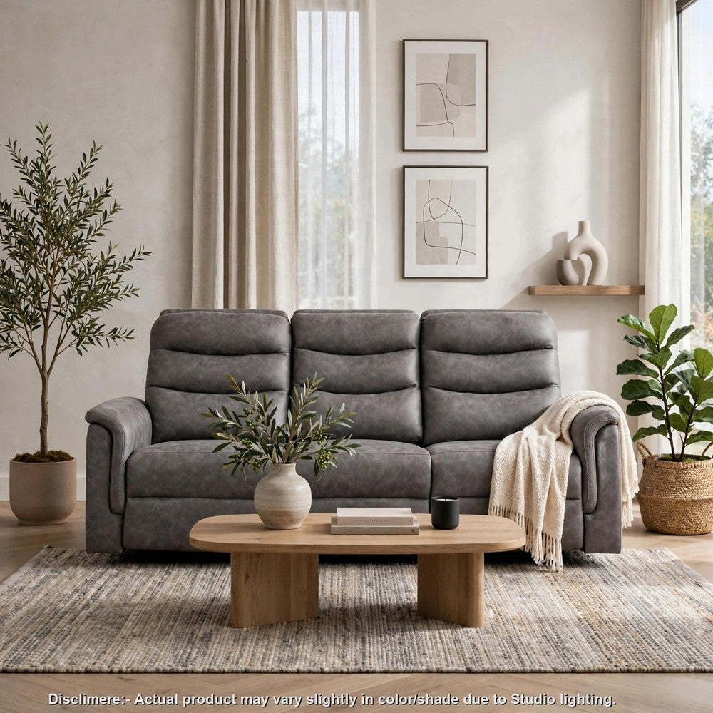Meloni Double Glider Reclining Sofa | Drop-Down Table | Gray Microfiber