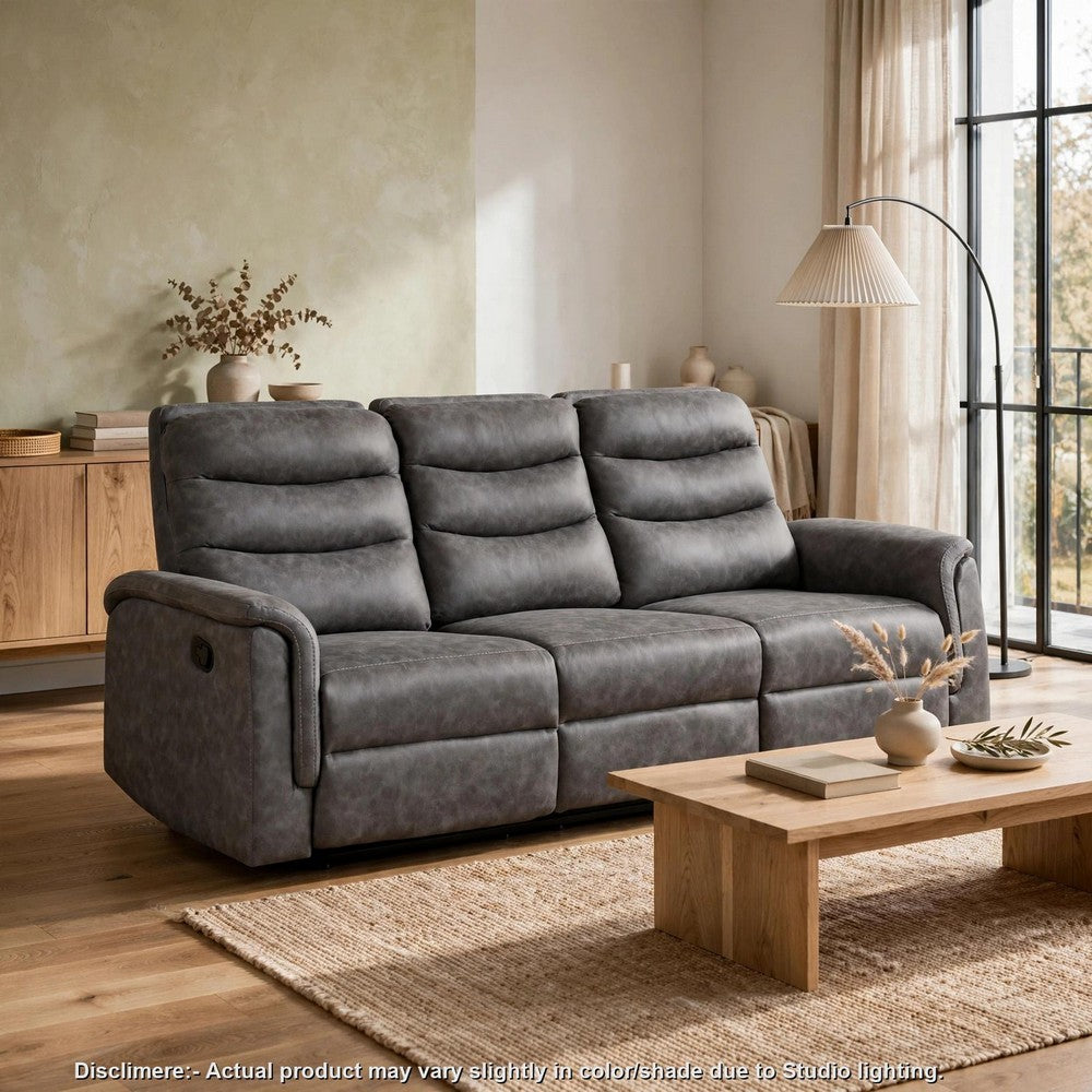 Meloni Double Glider Reclining Sofa | Drop-Down Table | Gray Microfiber