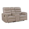 Meloni Glider Reclining Loveseat | Console and Holders | Taupe Fabric