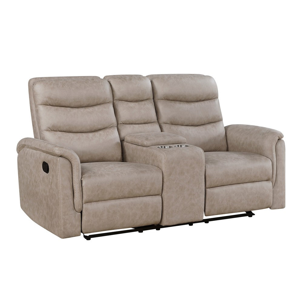 Meloni Glider Reclining Loveseat | Console and Holders | Taupe Fabric
