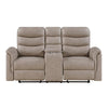 Meloni Glider Reclining Loveseat | Console and Holders | Taupe Fabric